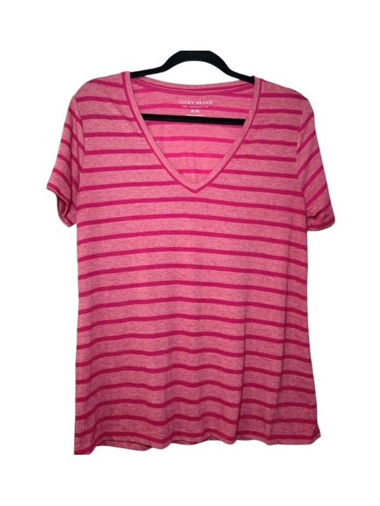 Lucky Brand Tops - Lucky Brand Women's Pink Striped V-Neck Tee Size Medium